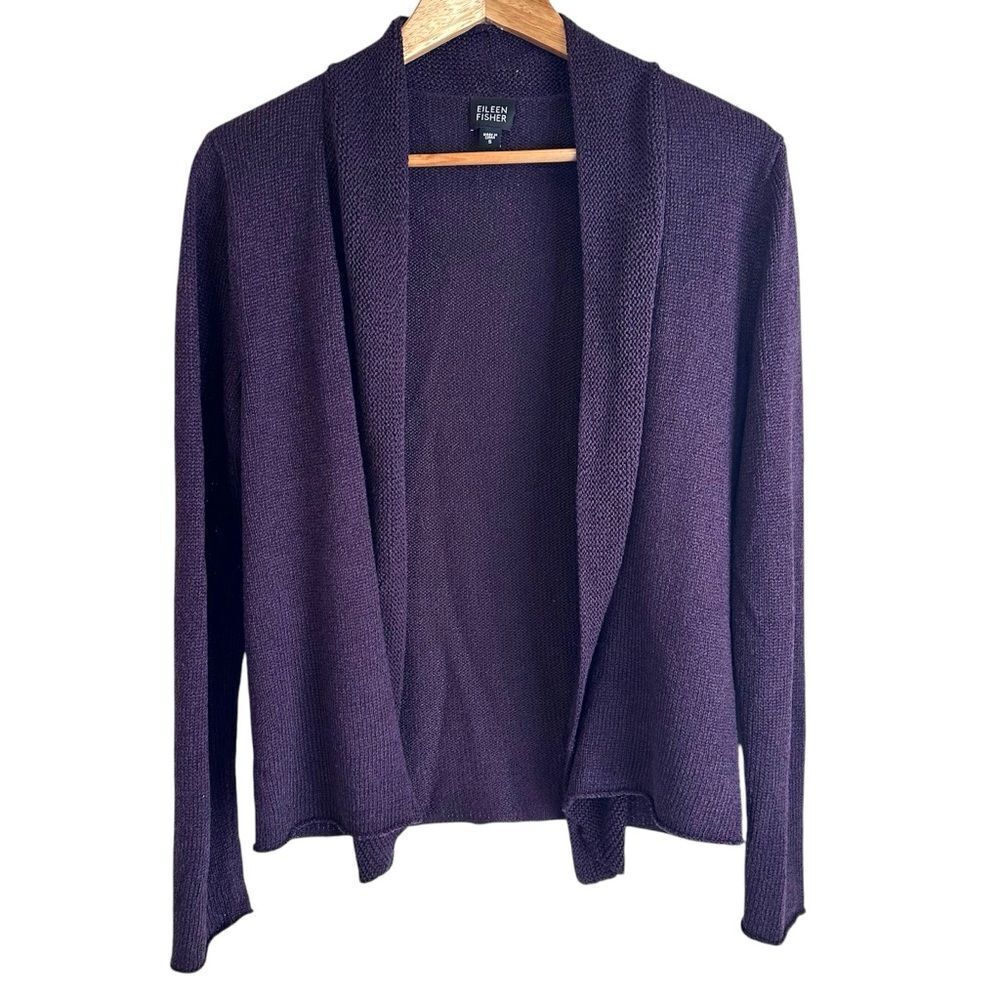 Eileen Fisher Silk Blend Purple Open Cardigan Sweater Size Small